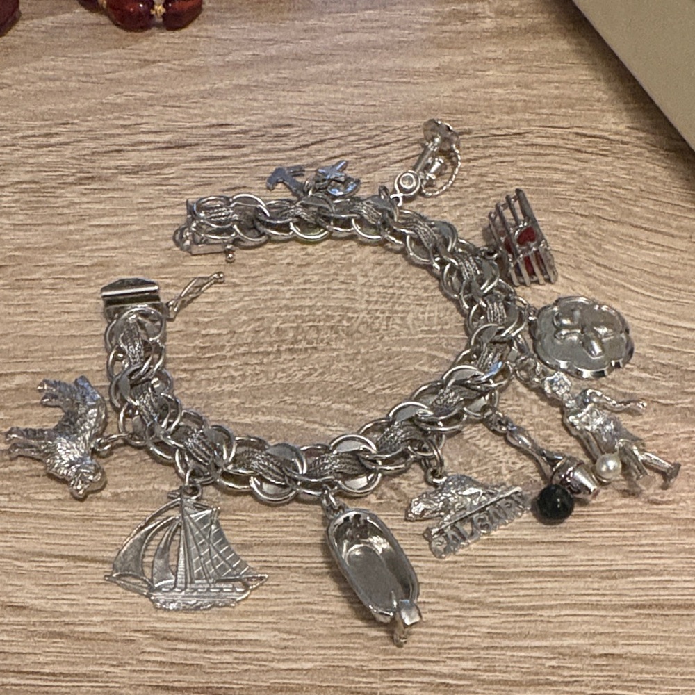 Maritime themed 925 sterling charm bracelet vintage